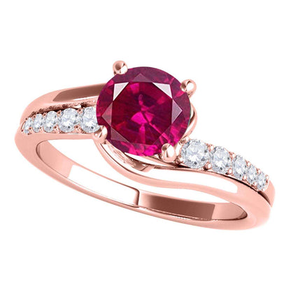 MauliJewels 1.15 Carat Ruby And Diamond Engagement Ring Crafted 4 Prong-Set 14K Solid Rose, White & Yellow Gold