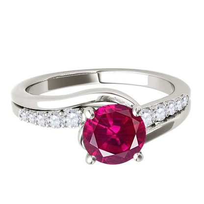 MauliJewels 1.15 Carat Ruby And Diamond Engagement Ring Crafted 4 Prong-Set 14K Solid Rose, White & Yellow Gold