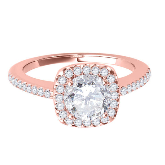 Mauli Jewels 0.75 CT Halo Natural Diamond Engagement Ring, Round Cut 4-Prong Setting, 14K Rose White & Yellow Gold Bridal Ring for Women