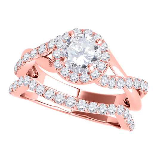 MauliJewels 0.70 CT Diamond Halo Engagement Ring in 14K Rose White & Yellow Gold | Prong Setting Bridal Ring | Diamond Ring, Wedding Band Stacking Ring