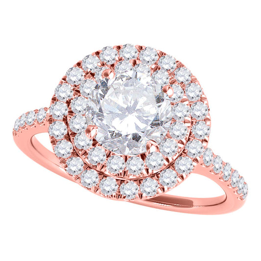Mauli Jewels 0.75 CT Diamond Engagement Ring for Women, 14K Yellow White & Rose Gold Bridal Ring, Double Halo Vintage Style Proposal Ring, Bridal Ring