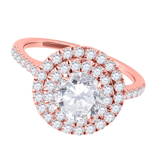 Mauli Jewels 0.75 CT Diamond Engagement Ring for Women, 14K Yellow White & Rose Gold Bridal Ring, Double Halo Vintage Style Proposal Ring, Bridal Ring