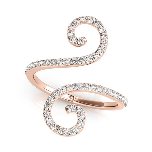 MauliJewels 0.75 CT Round Diamond Open Swirl Ring for Women, Modern Twist Design in 10K Rose, White and Yellow Gold