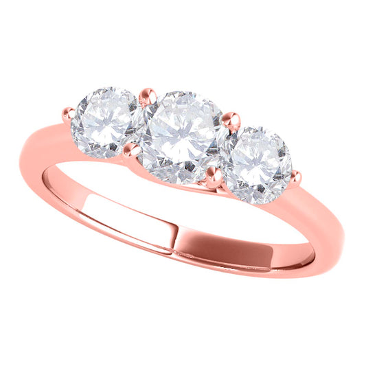 MauliJewels 0.50 CT Three Stone Natural Diamond Engagement Ring, 14K Rose White & Yellow Gold, Classic 3 Stone Ring for Women