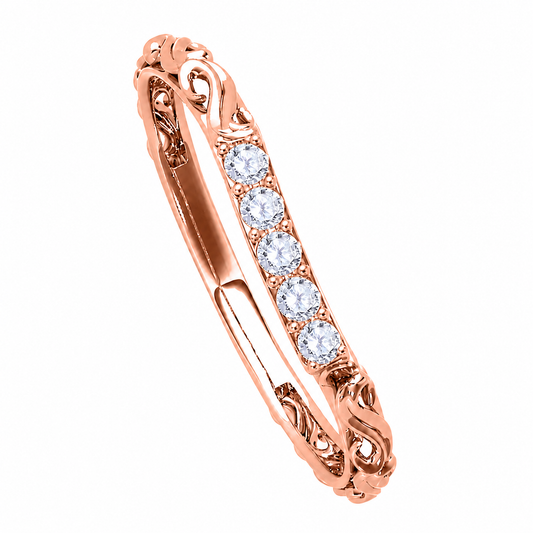 MauliJewels 14K Rose, White and Yellow Gold Lab Grown Diamond Wedding Band for Women - 0.10 Carat Curved Stackable Anniversary Band Ring Size 5-9