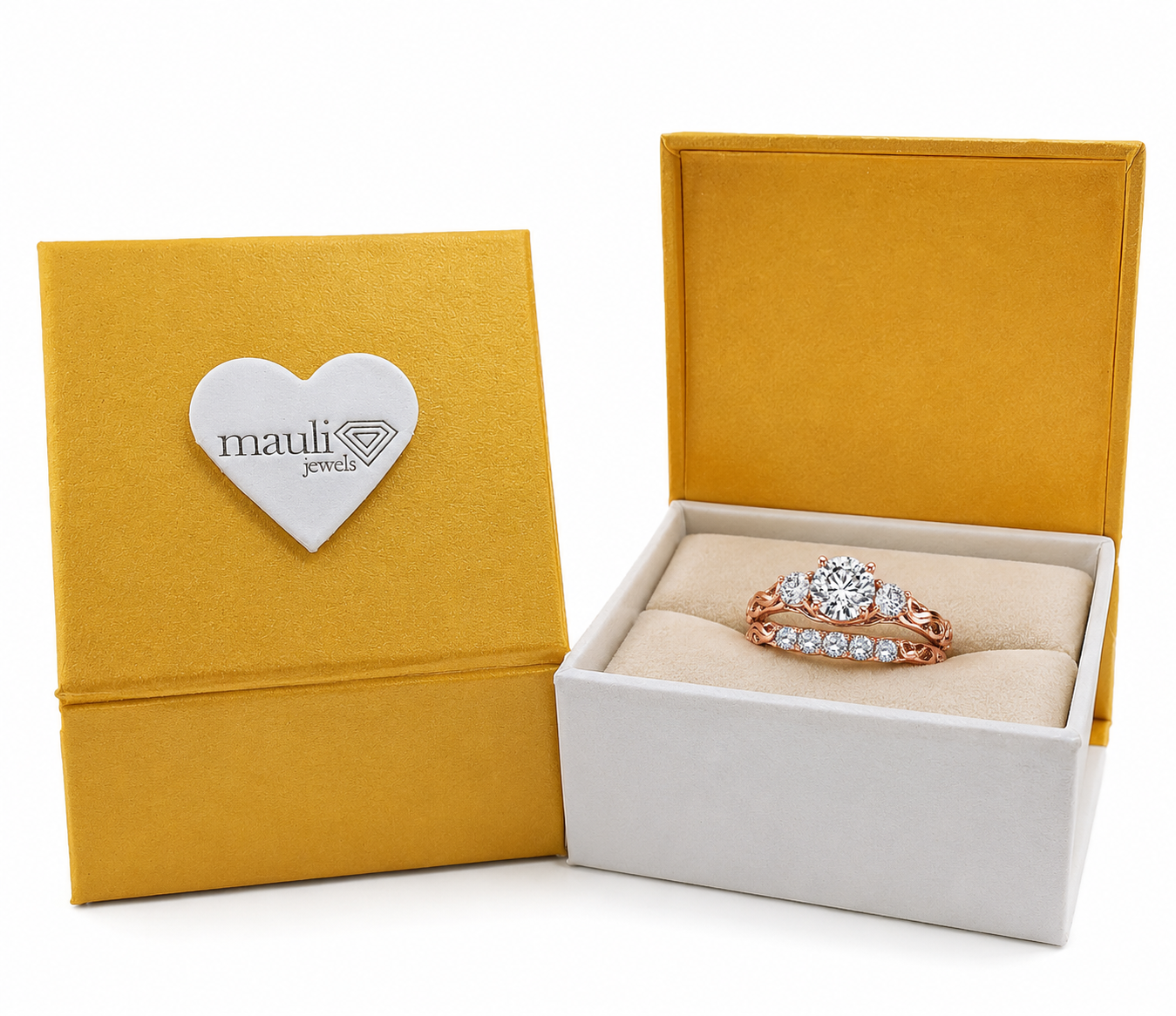 Mauli Jewels Lab Grown Diamond Bridal Set for Women in 10K Rose, White & Yellow Gold, 0.75 CT Round Brilliant Cut Engagement Ring Set, E-F VS1 Diamond Wedding Ring Set - Mauli Jewels