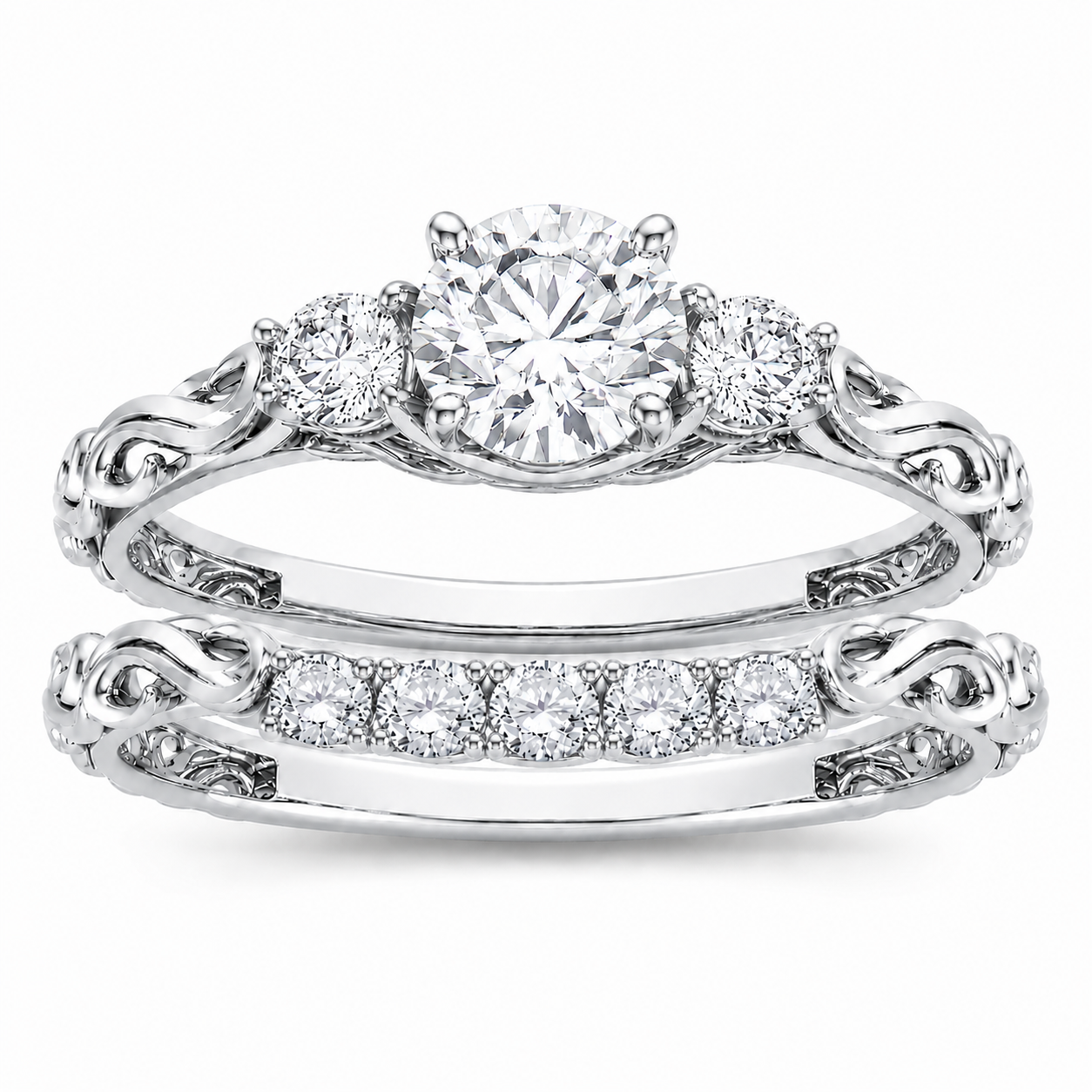 Mauli Jewels Lab Grown Diamond Bridal Set for Women in 10K Rose, White & Yellow Gold, 0.75 CT Round Brilliant Cut Engagement Ring Set, E-F VS1 Diamond Wedding Ring Set - Mauli Jewels