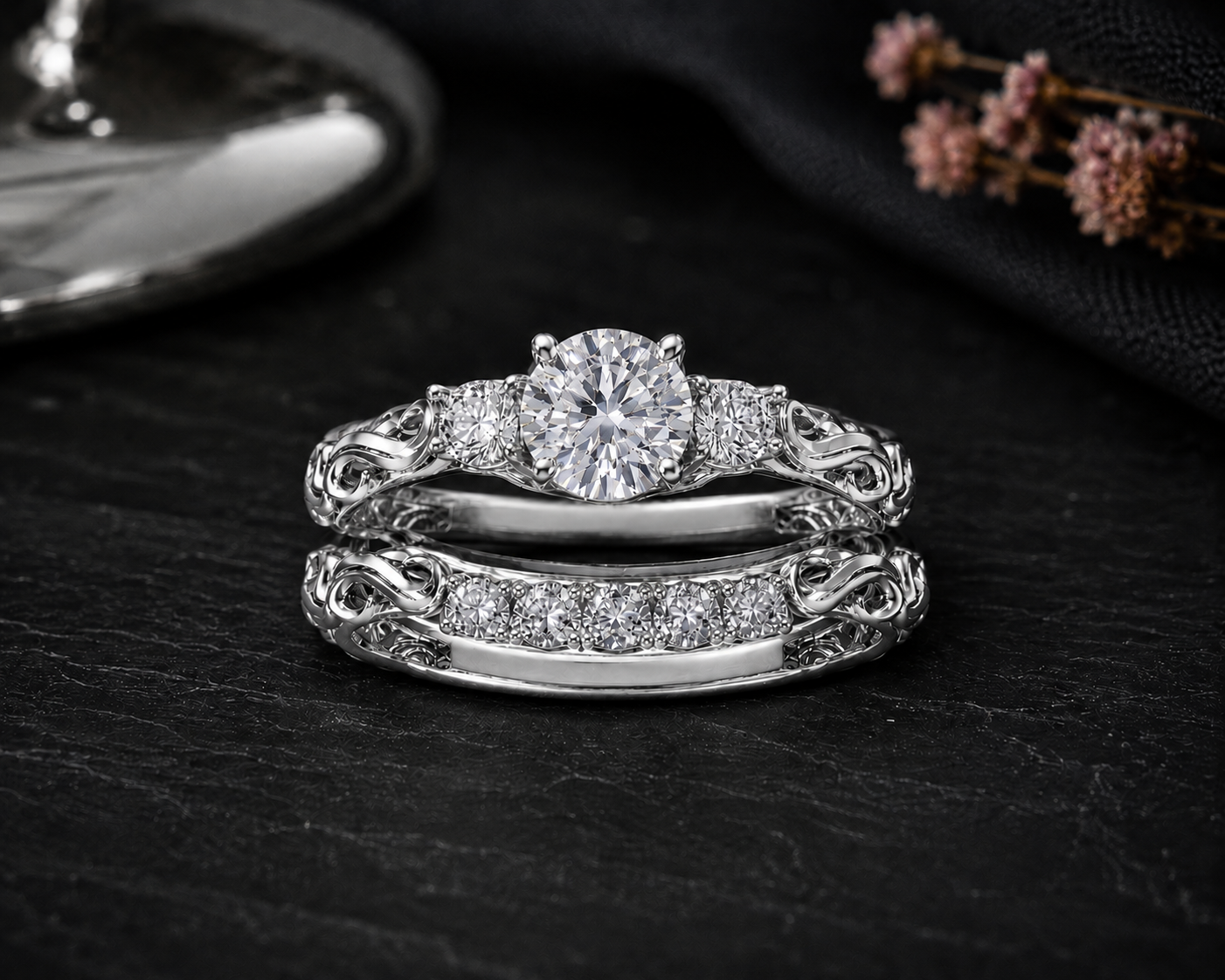 Mauli Jewels Lab Grown Diamond Bridal Set for Women in 10K Rose, White & Yellow Gold, 0.75 CT Round Brilliant Cut Engagement Ring Set, E-F VS1 Diamond Wedding Ring Set - Mauli Jewels
