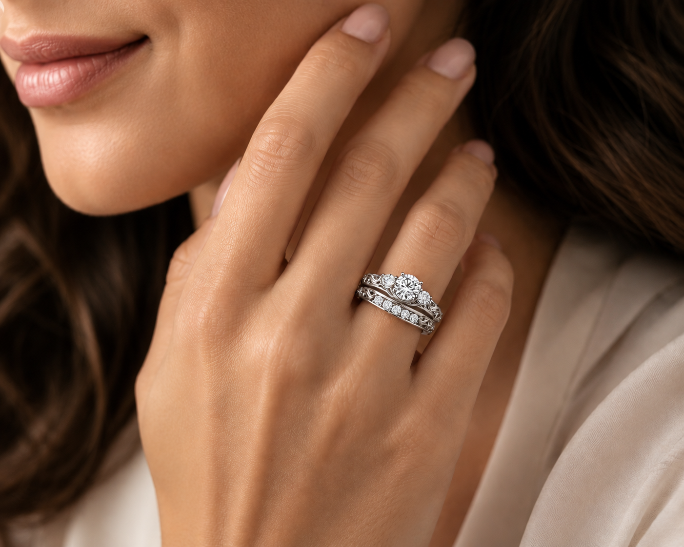 Mauli Jewels Lab Grown Diamond Bridal Set for Women in 10K Rose, White & Yellow Gold, 0.75 CT Round Brilliant Cut Engagement Ring Set, E-F VS1 Diamond Wedding Ring Set - Mauli Jewels