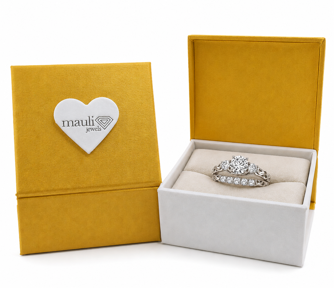 Mauli Jewels Lab Grown Diamond Bridal Set for Women in 10K Rose, White & Yellow Gold, 0.75 CT Round Brilliant Cut Engagement Ring Set, E-F VS1 Diamond Wedding Ring Set - Mauli Jewels