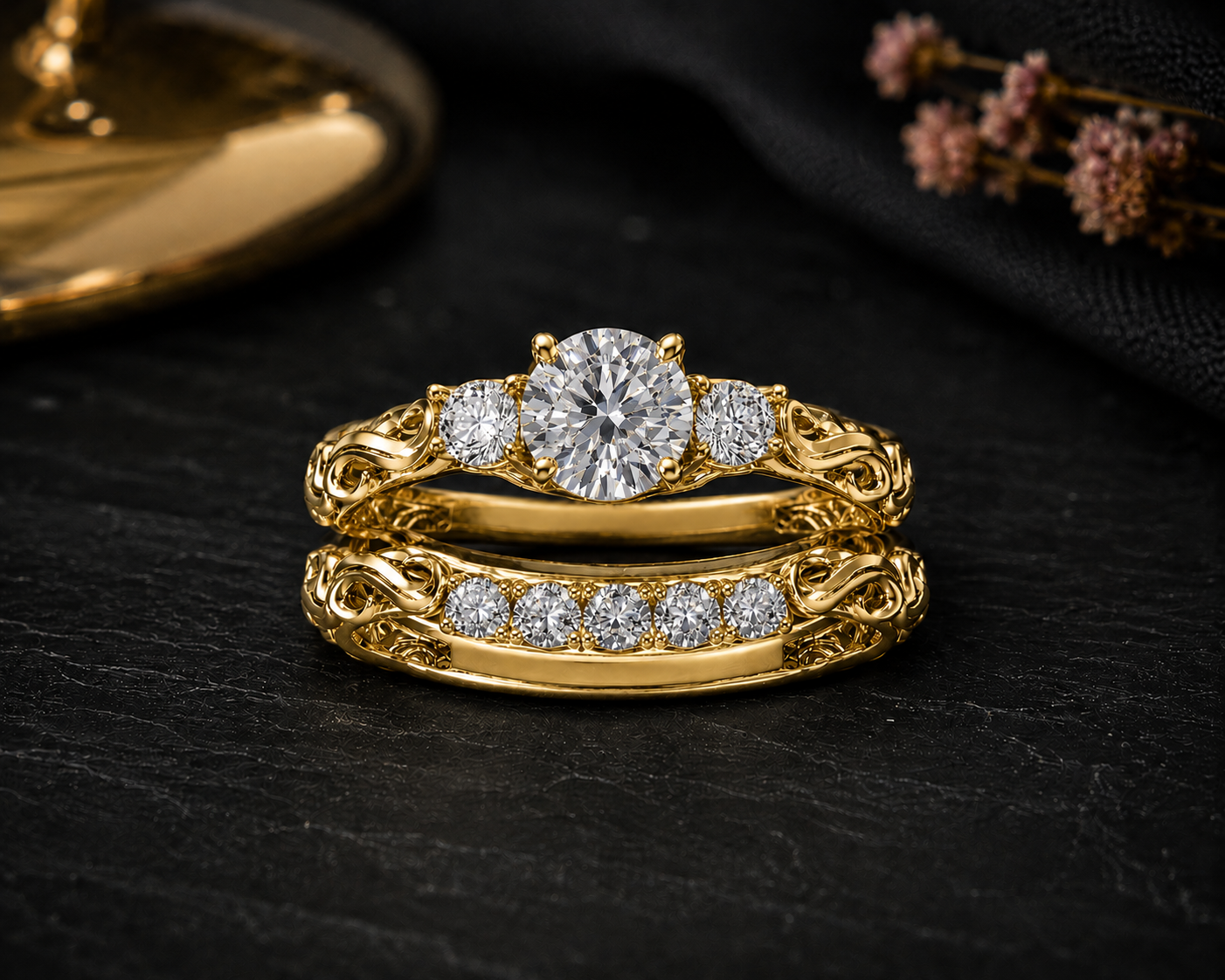 Mauli Jewels Lab Grown Diamond Bridal Set for Women in 10K Rose, White & Yellow Gold, 0.75 CT Round Brilliant Cut Engagement Ring Set, E-F VS1 Diamond Wedding Ring Set - Mauli Jewels