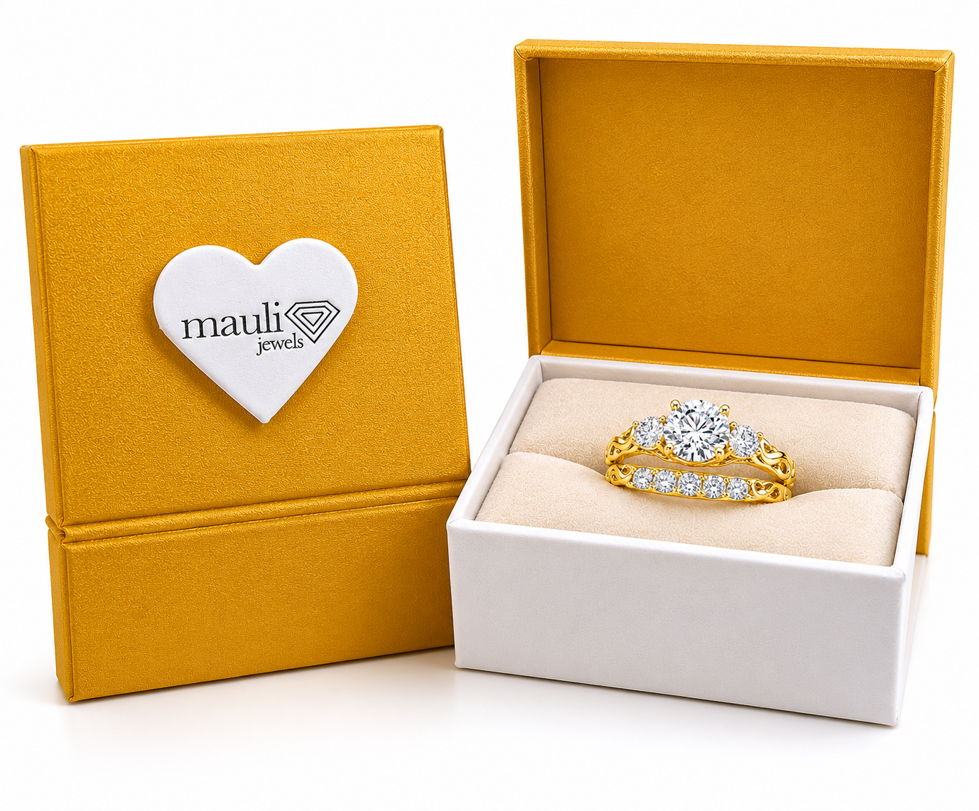 Mauli Jewels Lab Grown Diamond Bridal Set for Women in 10K Rose, White & Yellow Gold, 0.75 CT Round Brilliant Cut Engagement Ring Set, E-F VS1 Diamond Wedding Ring Set - Mauli Jewels