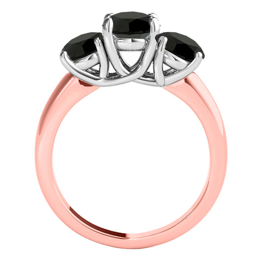 Mauli Jewels 1 Ct. Ttw 3 Stone Two-Tone Black Diamond Enagement Ring for Women In 14K Rose & White Gold