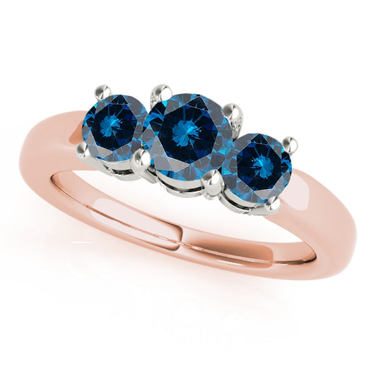 MauliJewels 1 Carat 3 Stone Two-Tone Blue Diamond Enagement Ring Prong-Setting 14K Rose & White Gold