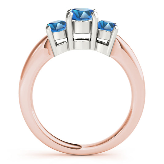 MauliJewels 1 Carat 3 Stone Two-Tone Blue Diamond Enagement Ring Prong-Setting 14K Rose & White Gold