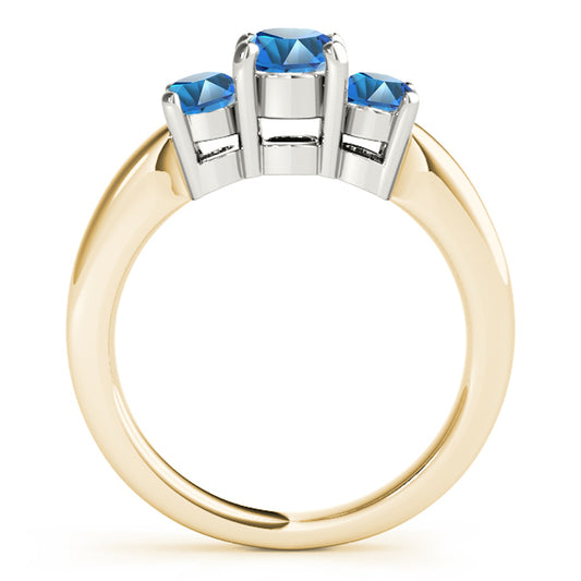 MauliJewels 1 Carat 3 Stone Two-Tone Blue Diamond Enagement Ring Prong-Setting 14K Yellow & White Gold