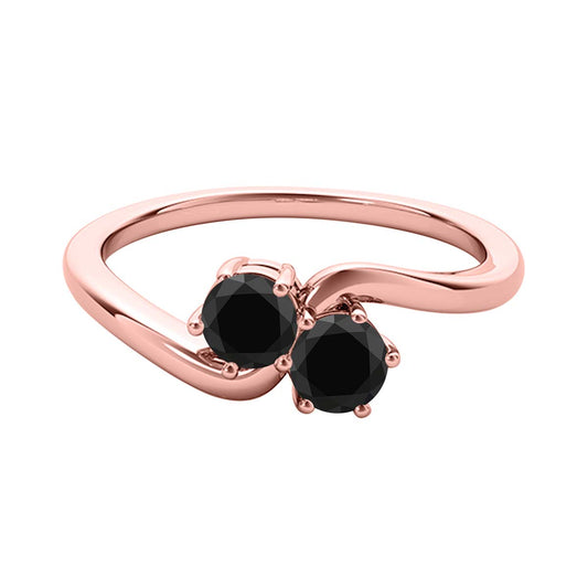 MauliJewels Women's 1 Carat Two Stone Black Diamond Engagement Ring 10K Rose, White and Yellow Gold Prong Setting Round Cut Natural Diamonds - Mauli Jewels