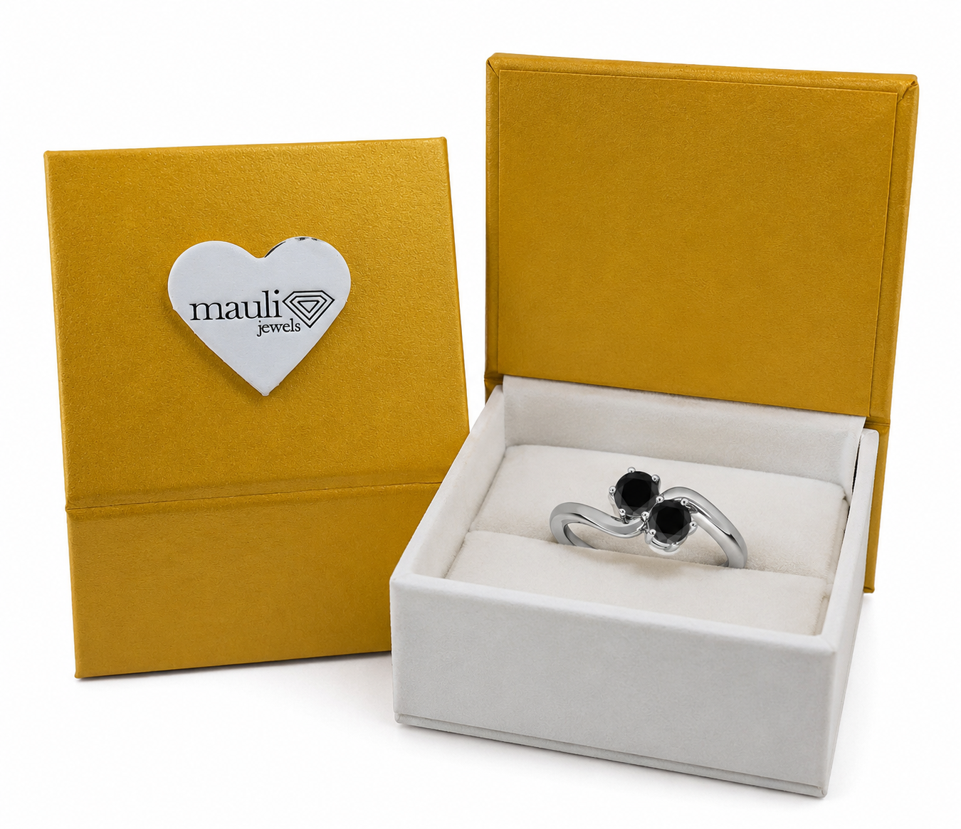 MauliJewels Women's 1 Carat Two Stone Black Diamond Engagement Ring 10K Rose, White and Yellow Gold Prong Setting Round Cut Natural Diamonds - Mauli Jewels