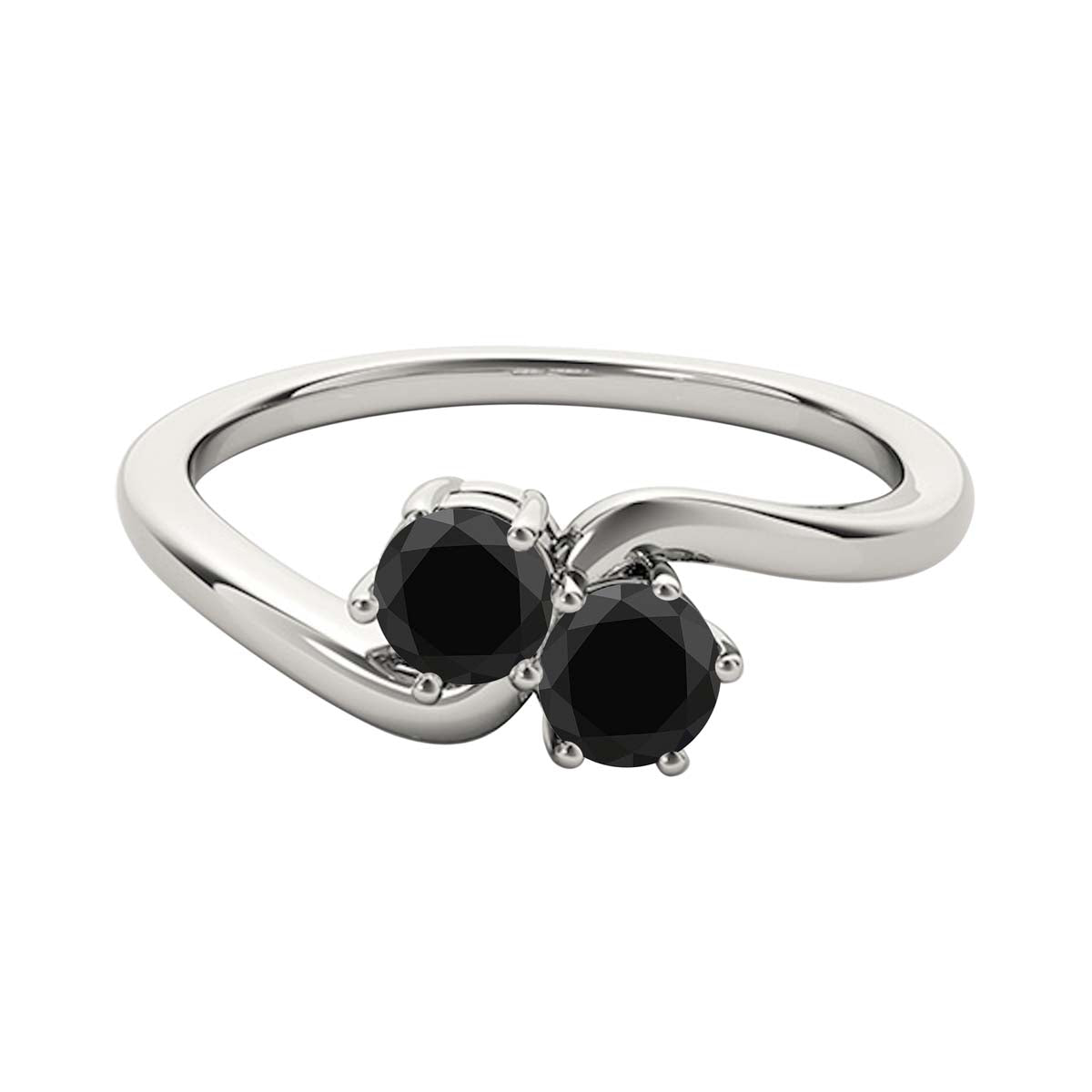 MauliJewels Women's 1 Carat Two Stone Black Diamond Engagement Ring 10K Rose, White and Yellow Gold Prong Setting Round Cut Natural Diamonds - Mauli Jewels