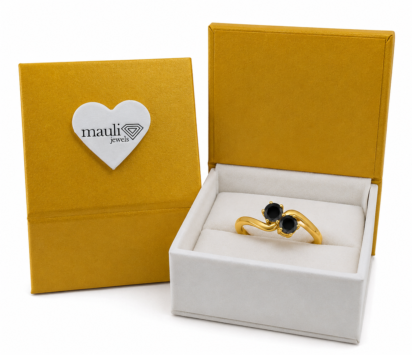 MauliJewels Women's 1 Carat Two Stone Black Diamond Engagement Ring 10K Rose, White and Yellow Gold Prong Setting Round Cut Natural Diamonds - Mauli Jewels