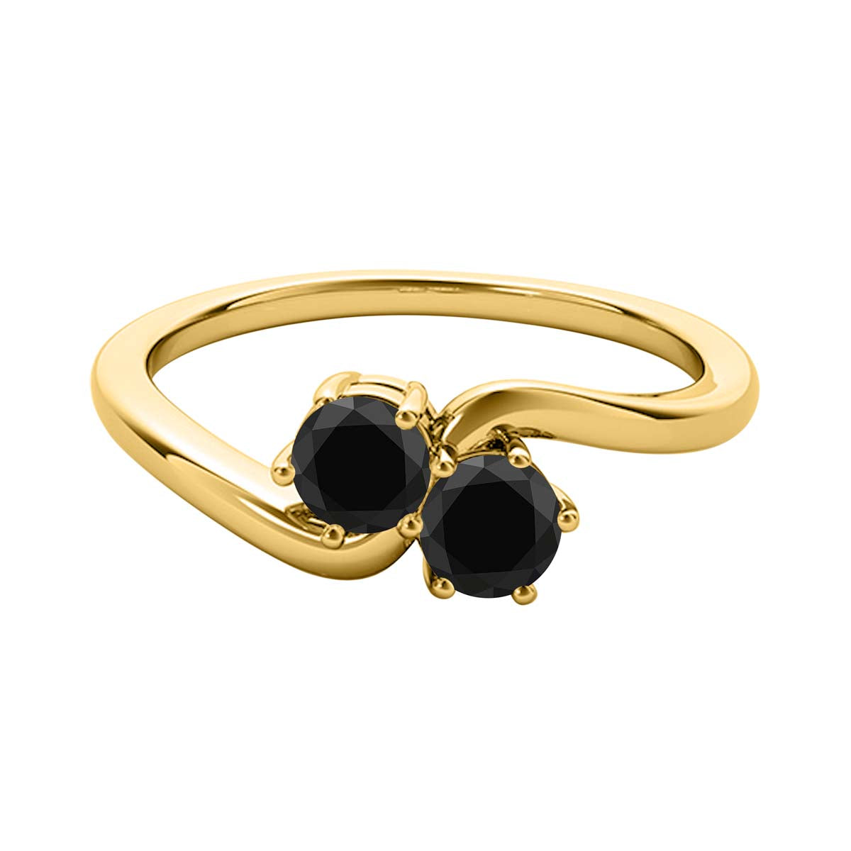 MauliJewels Women's 1 Carat Two Stone Black Diamond Engagement Ring 10K Rose, White and Yellow Gold Prong Setting Round Cut Natural Diamonds - Mauli Jewels