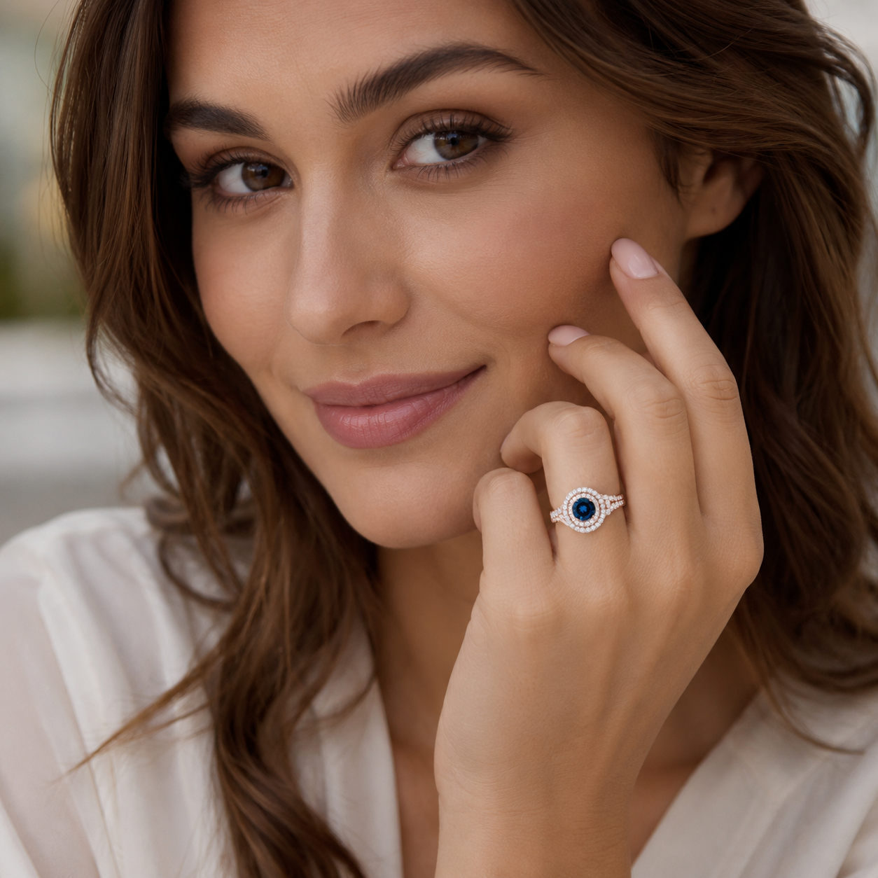 MauliJewels 2 Carat Blue Diamond and White Diamond Bridal Set for Women in 14K Rose, White and Yellow Gold Halo Split Shank Engagement Wedding Ring - Mauli Jewels