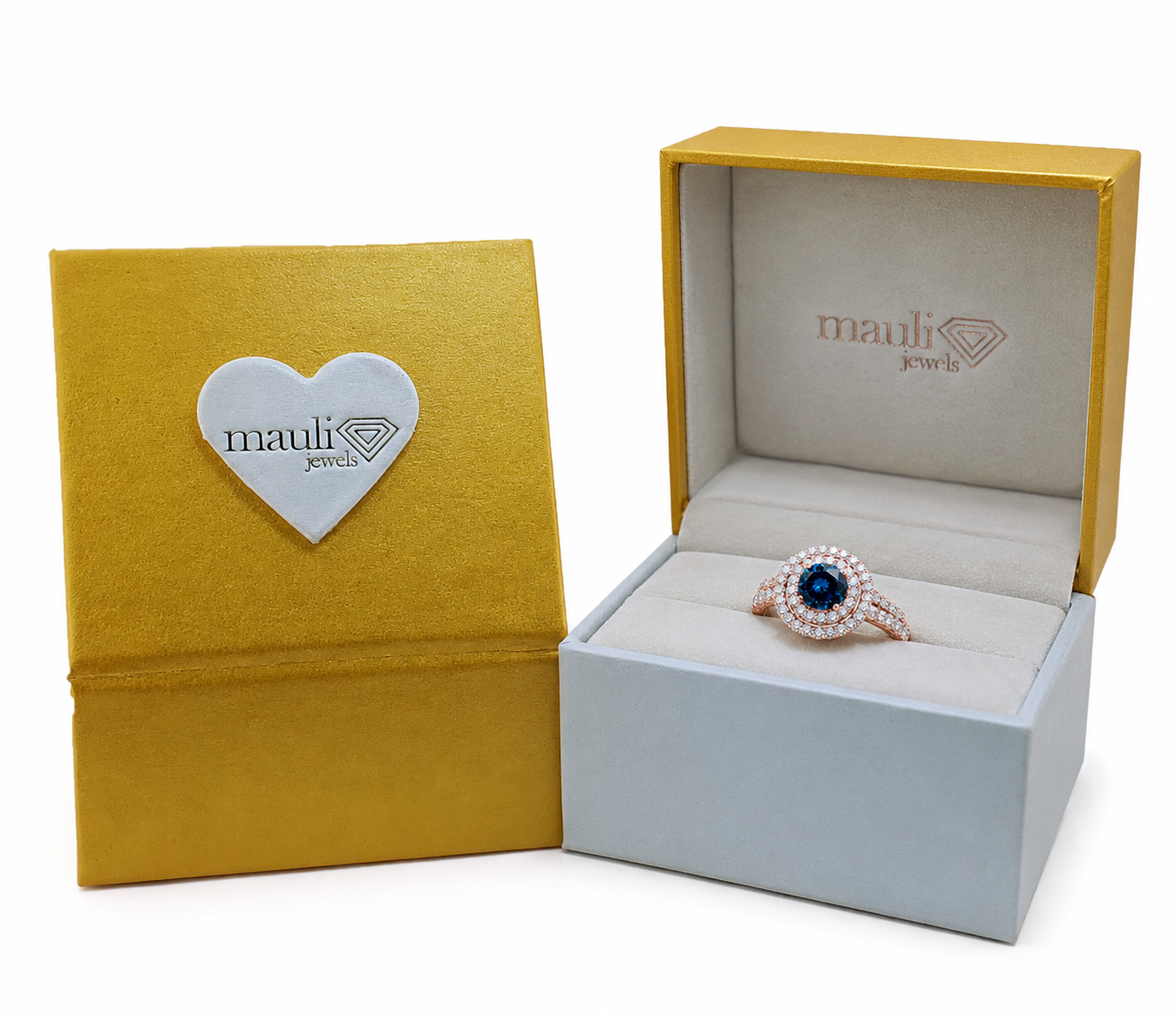 MauliJewels 2 Carat Blue Diamond and White Diamond Bridal Set for Women in 14K Rose, White and Yellow Gold Halo Split Shank Engagement Wedding Ring - Mauli Jewels
