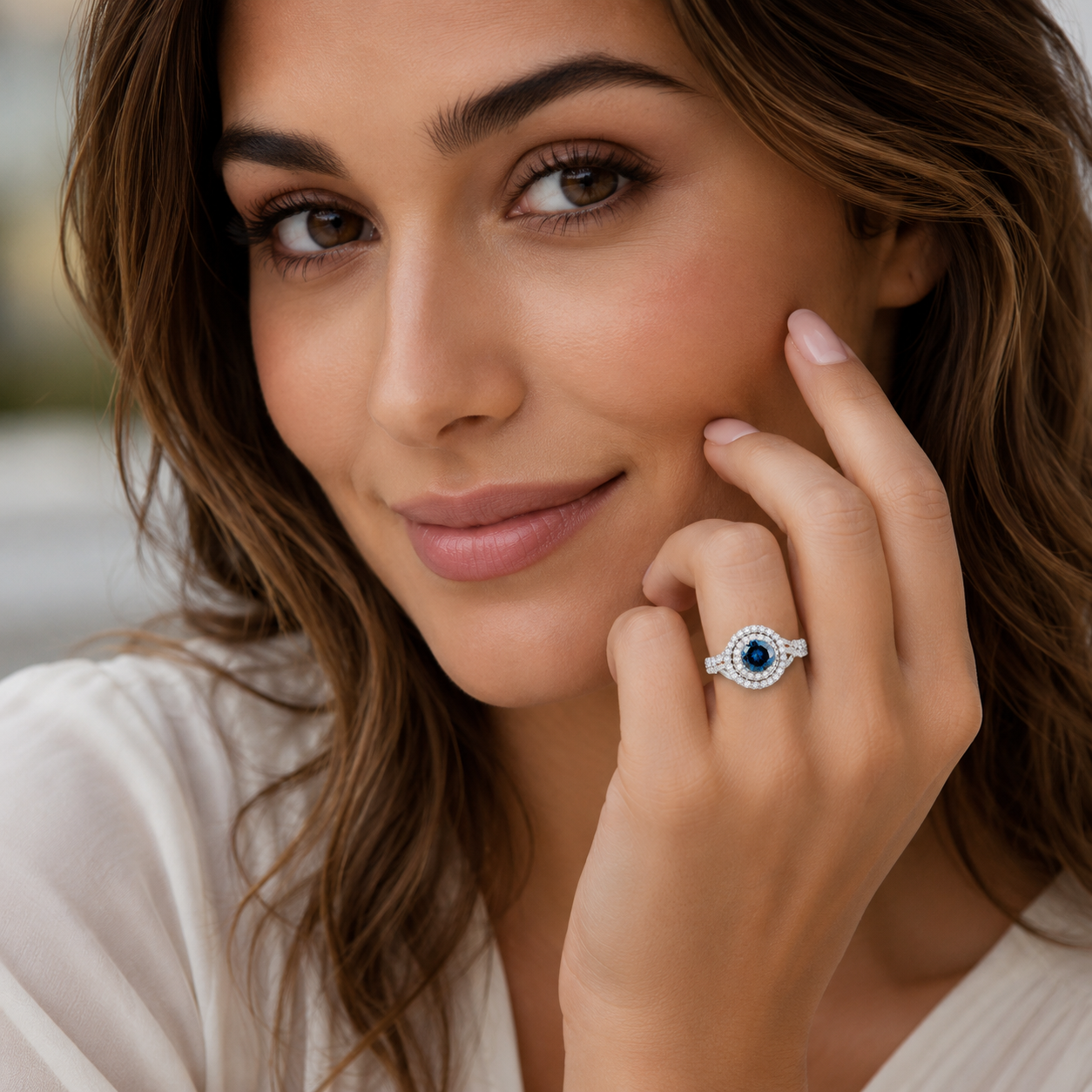 MauliJewels 2 Carat Blue Diamond and White Diamond Bridal Set for Women in 14K Rose, White and Yellow Gold Halo Split Shank Engagement Wedding Ring - Mauli Jewels