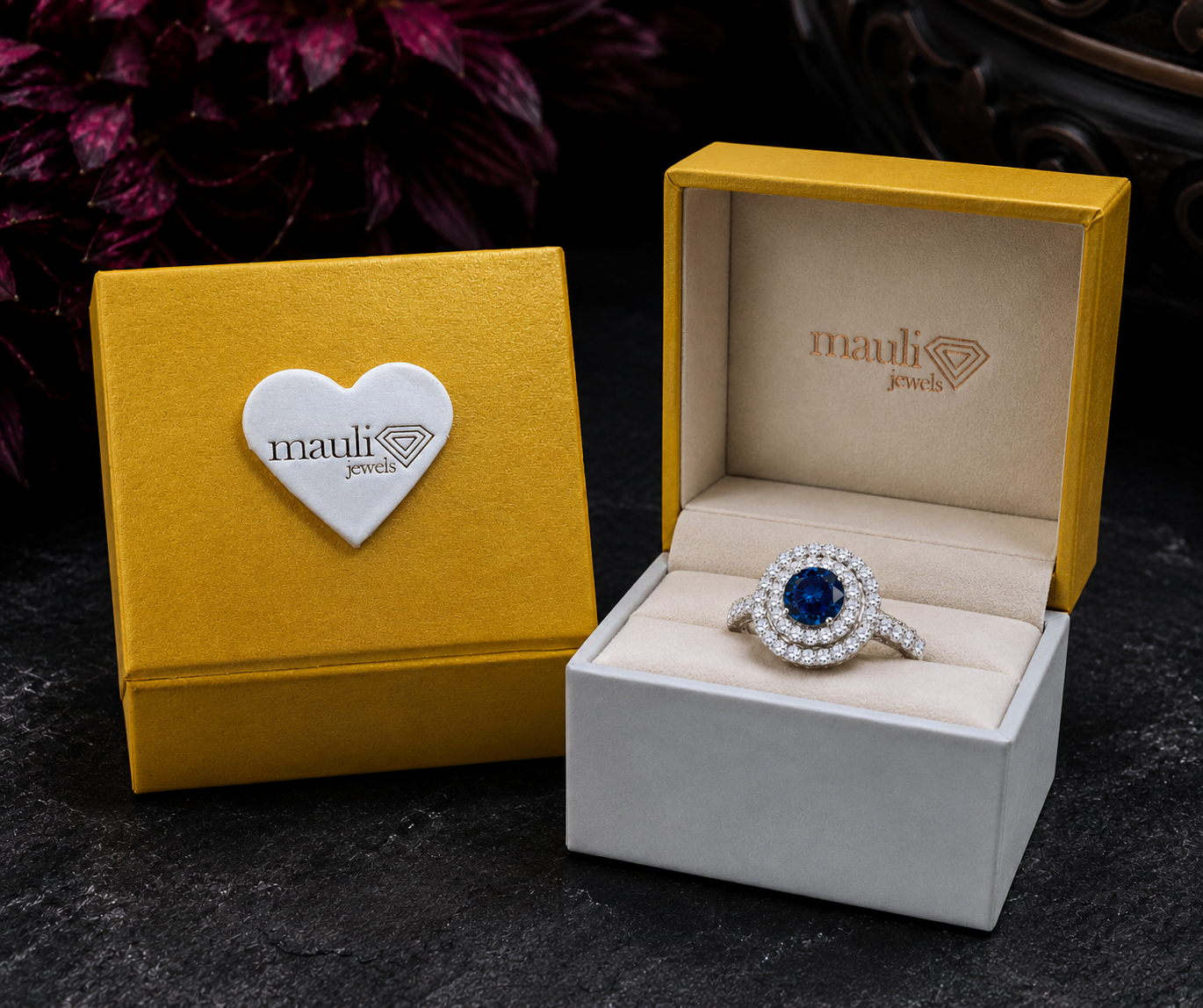 MauliJewels 2 Carat Blue Diamond and White Diamond Bridal Set for Women in 14K Rose, White and Yellow Gold Halo Split Shank Engagement Wedding Ring - Mauli Jewels