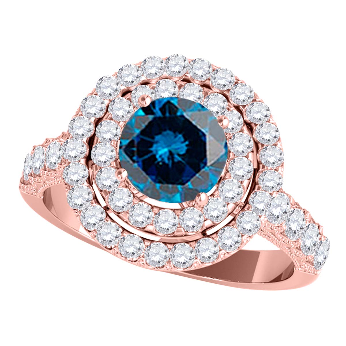 MauliJewels 2 Carat Blue Diamond and White Diamond Bridal Set for Women in 14K Rose, White and Yellow Gold Halo Split Shank Engagement Wedding Ring - Mauli Jewels