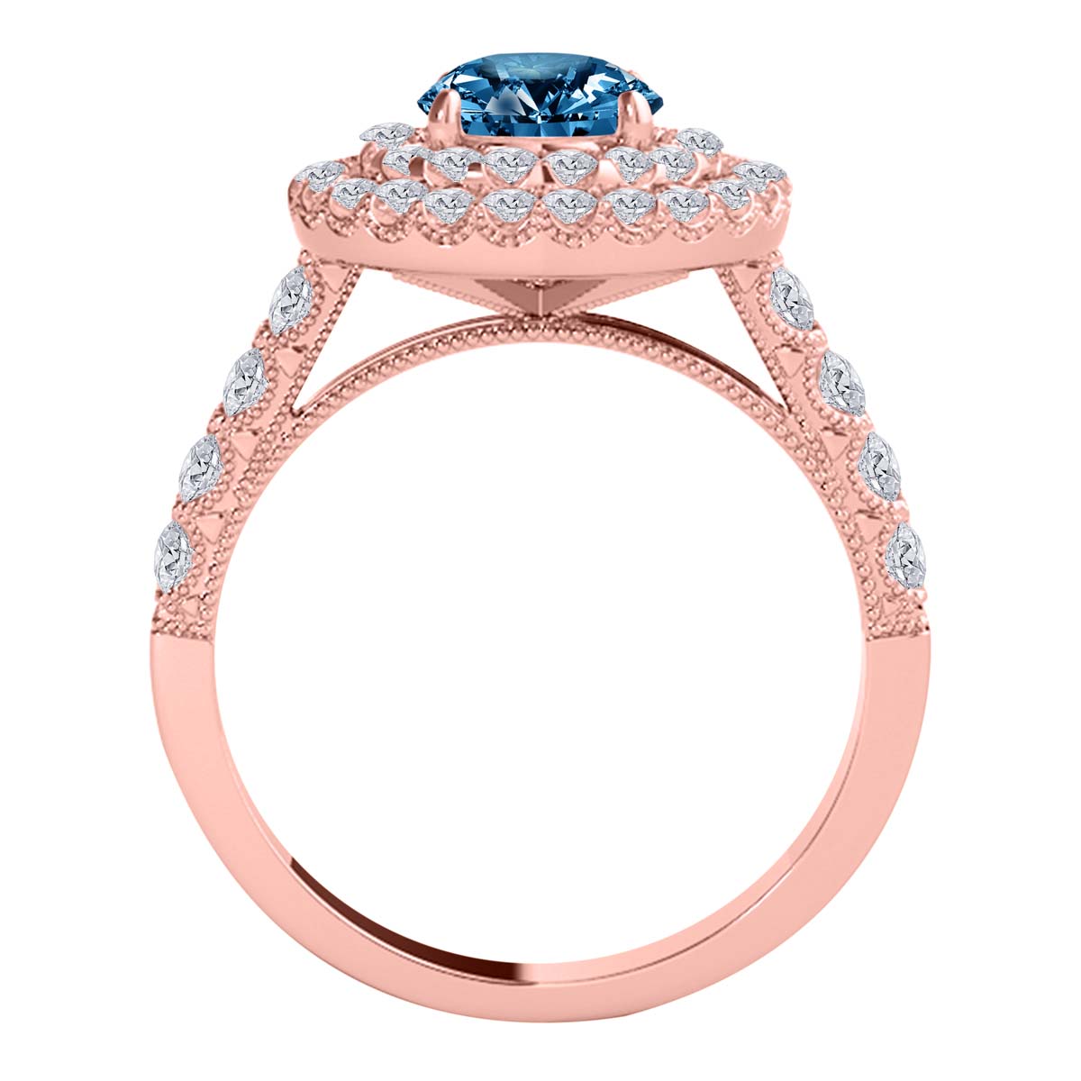 MauliJewels 2 Carat Blue Diamond and White Diamond Bridal Set for Women in 14K Rose, White and Yellow Gold Halo Split Shank Engagement Wedding Ring - Mauli Jewels