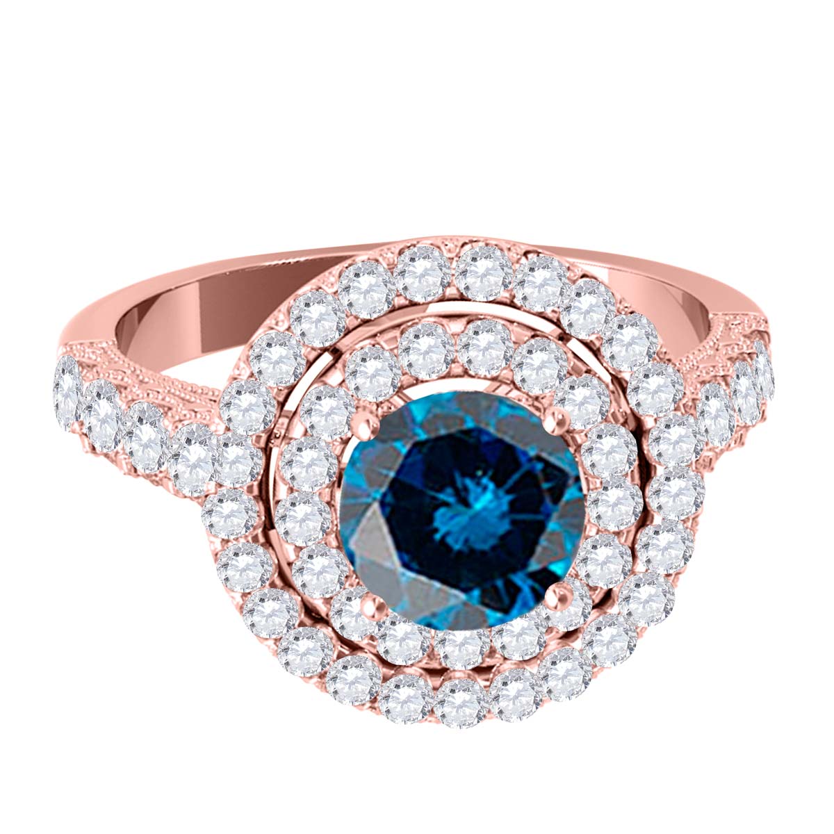 MauliJewels 2 Carat Blue Diamond and White Diamond Bridal Set for Women in 14K Rose, White and Yellow Gold Halo Split Shank Engagement Wedding Ring - Mauli Jewels