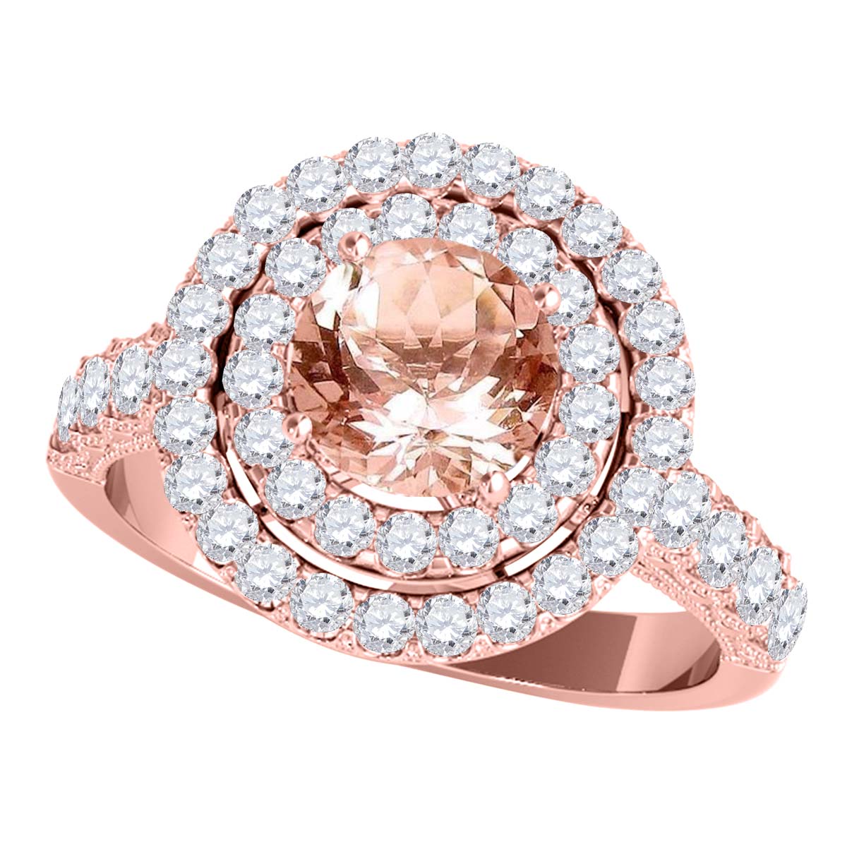 MauliJewels 1.90 Carat Morganite and Diamond Ring for Women in 14K Rose, White or Yellow Gold Round Prong Set Engagement Ring, Bridal Ring - Mauli Jewels