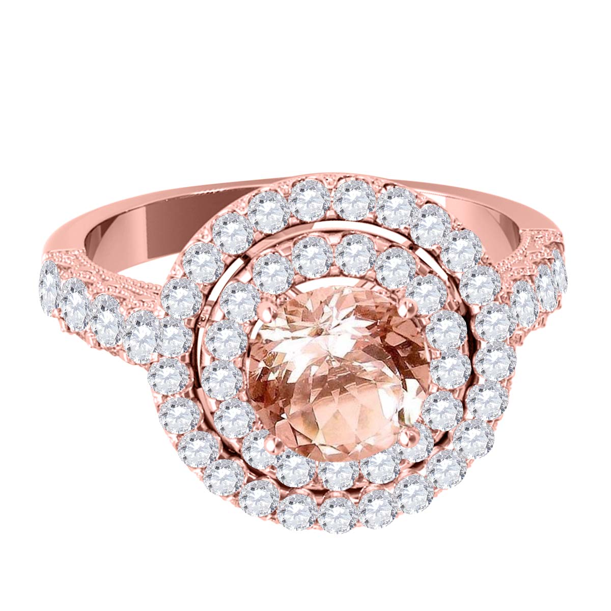 MauliJewels 1.90 Carat Morganite and Diamond Ring for Women in 14K Rose, White or Yellow Gold Round Prong Set Engagement Ring, Bridal Ring - Mauli Jewels