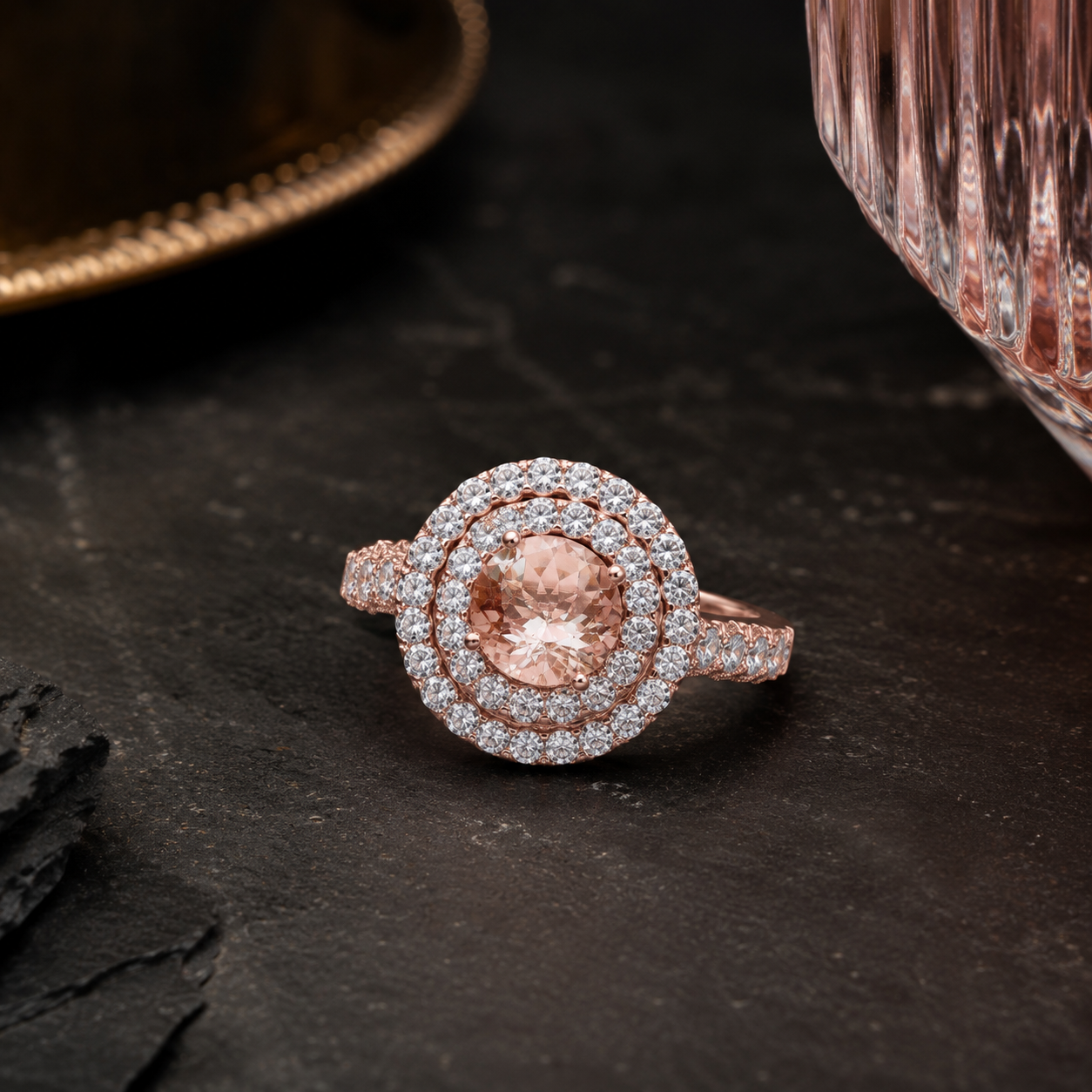 MauliJewels 1.90 Carat Morganite and Diamond Ring for Women in 14K Rose, White or Yellow Gold Round Prong Set Engagement Ring, Bridal Ring - Mauli Jewels