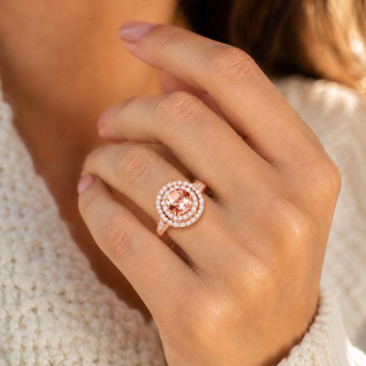 MauliJewels 1.90 Carat Morganite and Diamond Ring for Women in 14K Rose, White or Yellow Gold Round Prong Set Engagement Ring, Bridal Ring - Mauli Jewels