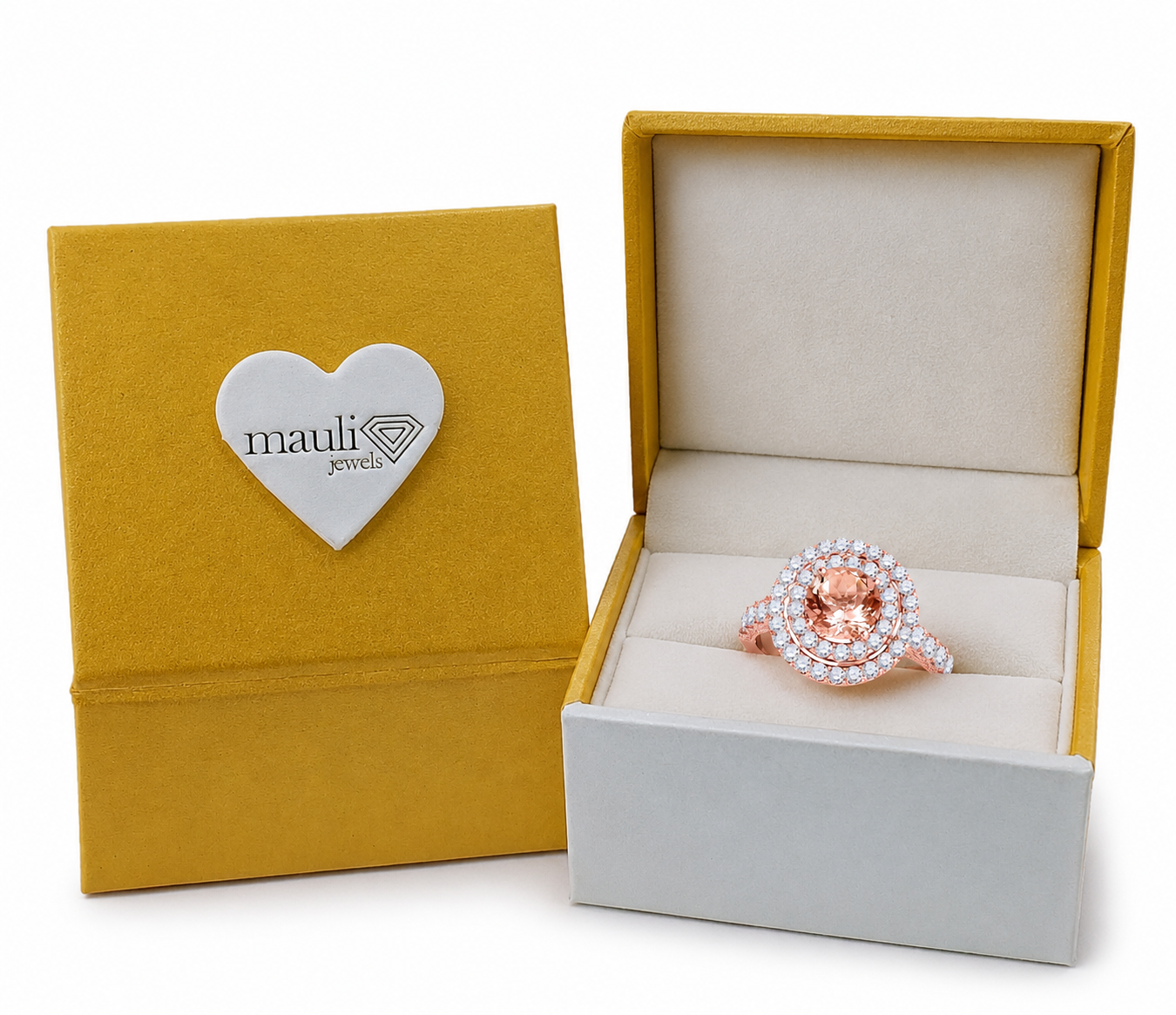 MauliJewels 1.90 Carat Morganite and Diamond Ring for Women in 14K Rose, White or Yellow Gold Round Prong Set Engagement Ring, Bridal Ring - Mauli Jewels