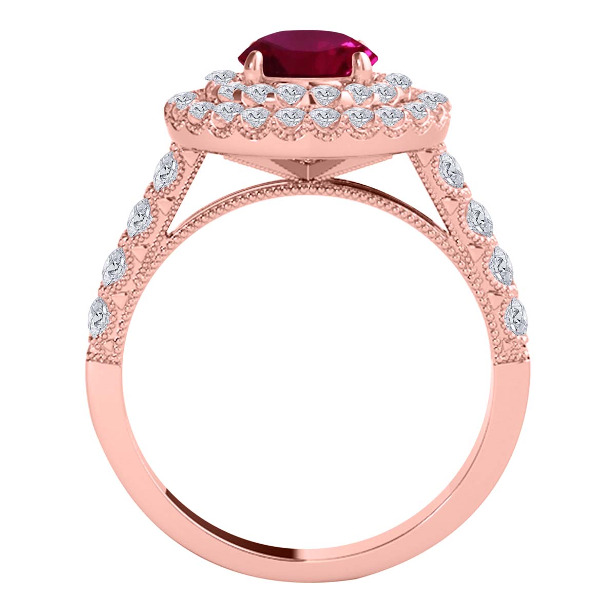 Mauli Jewels Women’s 1.90 Carat Ruby and Diamond Ring in 14K Rose, White and Yellow Gold Round Halo Prong Set Engagement Ring, Bridal Ring - Mauli Jewels