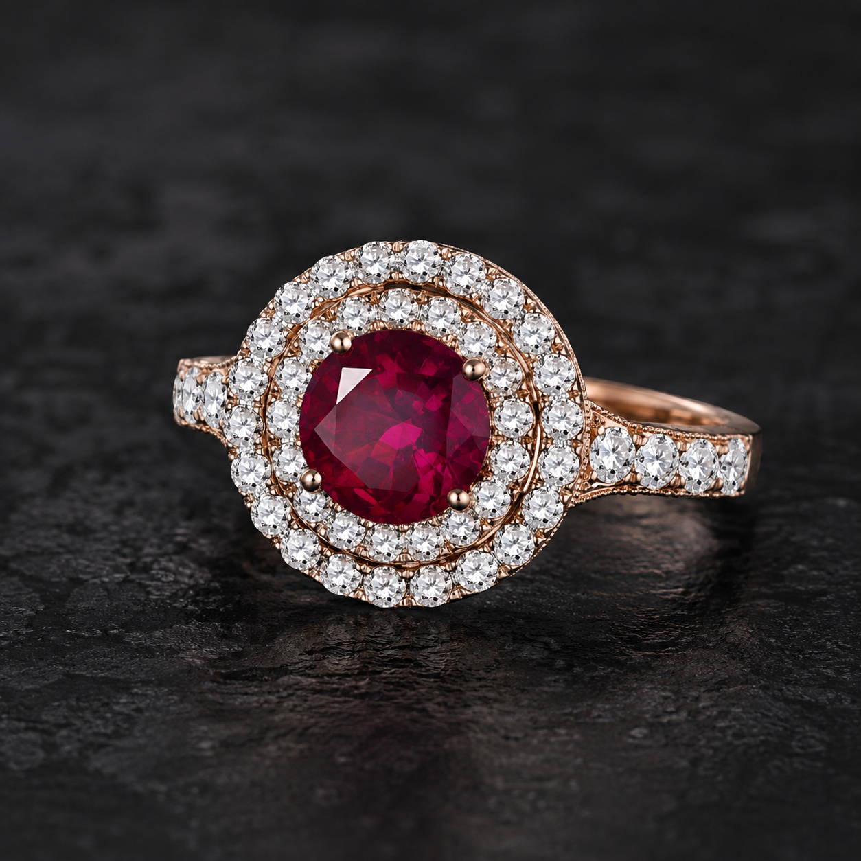Mauli Jewels Women’s 1.90 Carat Ruby and Diamond Ring in 14K Rose, White and Yellow Gold Round Halo Prong Set Engagement Ring, Bridal Ring - Mauli Jewels