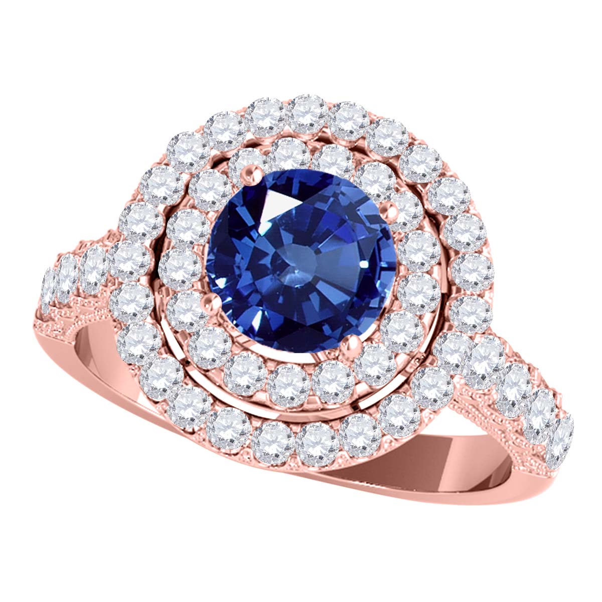 Mauli Jewels Women’s 1.90 Carat Sapphire and Diamond Ring in 14K Rose, White and Yellow Gold Round Halo Prong Set Engagement Ring, Bridal Ring - Mauli Jewels