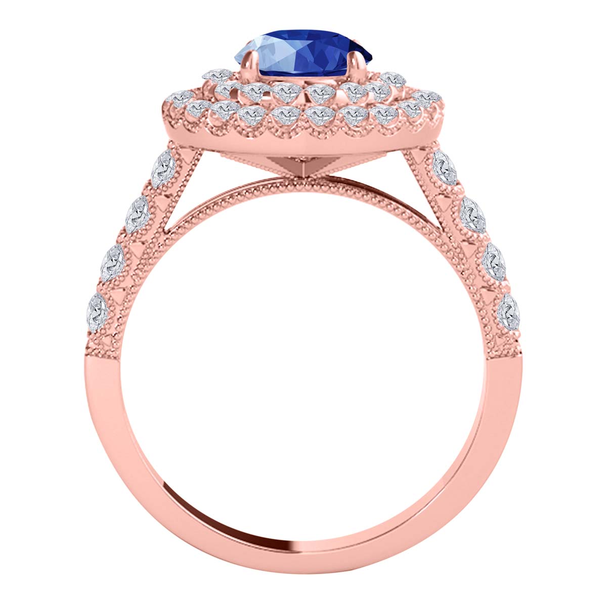Mauli Jewels Women’s 1.90 Carat Sapphire and Diamond Ring in 14K Rose, White and Yellow Gold Round Halo Prong Set Engagement Ring, Bridal Ring - Mauli Jewels