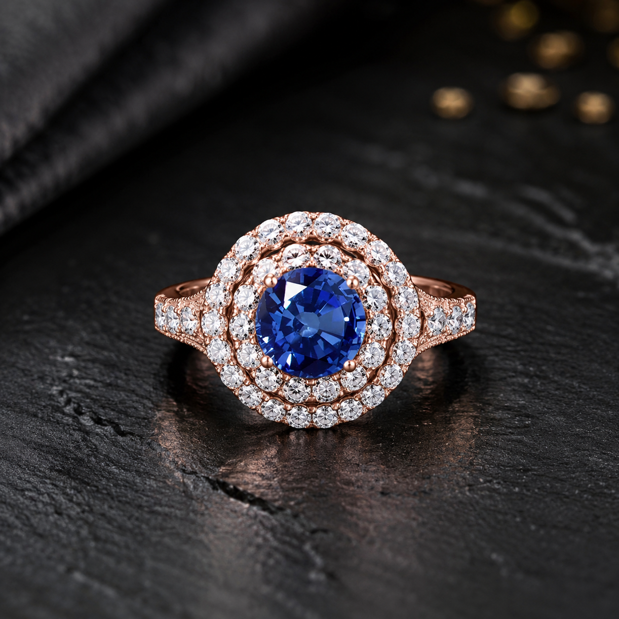 Mauli Jewels Women’s 1.90 Carat Sapphire and Diamond Ring in 14K Rose, White and Yellow Gold Round Halo Prong Set Engagement Ring, Bridal Ring - Mauli Jewels
