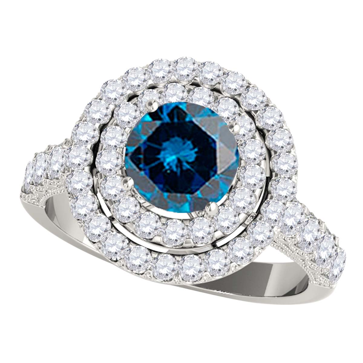 MauliJewels 2 Carat Blue Diamond and White Diamond Bridal Set for Women in 14K Rose, White and Yellow Gold Halo Split Shank Engagement Wedding Ring - Mauli Jewels