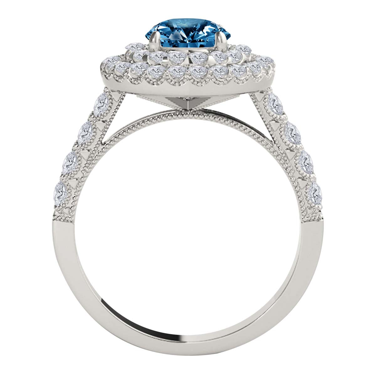 MauliJewels 2 Carat Blue Diamond and White Diamond Bridal Set for Women in 14K Rose, White and Yellow Gold Halo Split Shank Engagement Wedding Ring - Mauli Jewels
