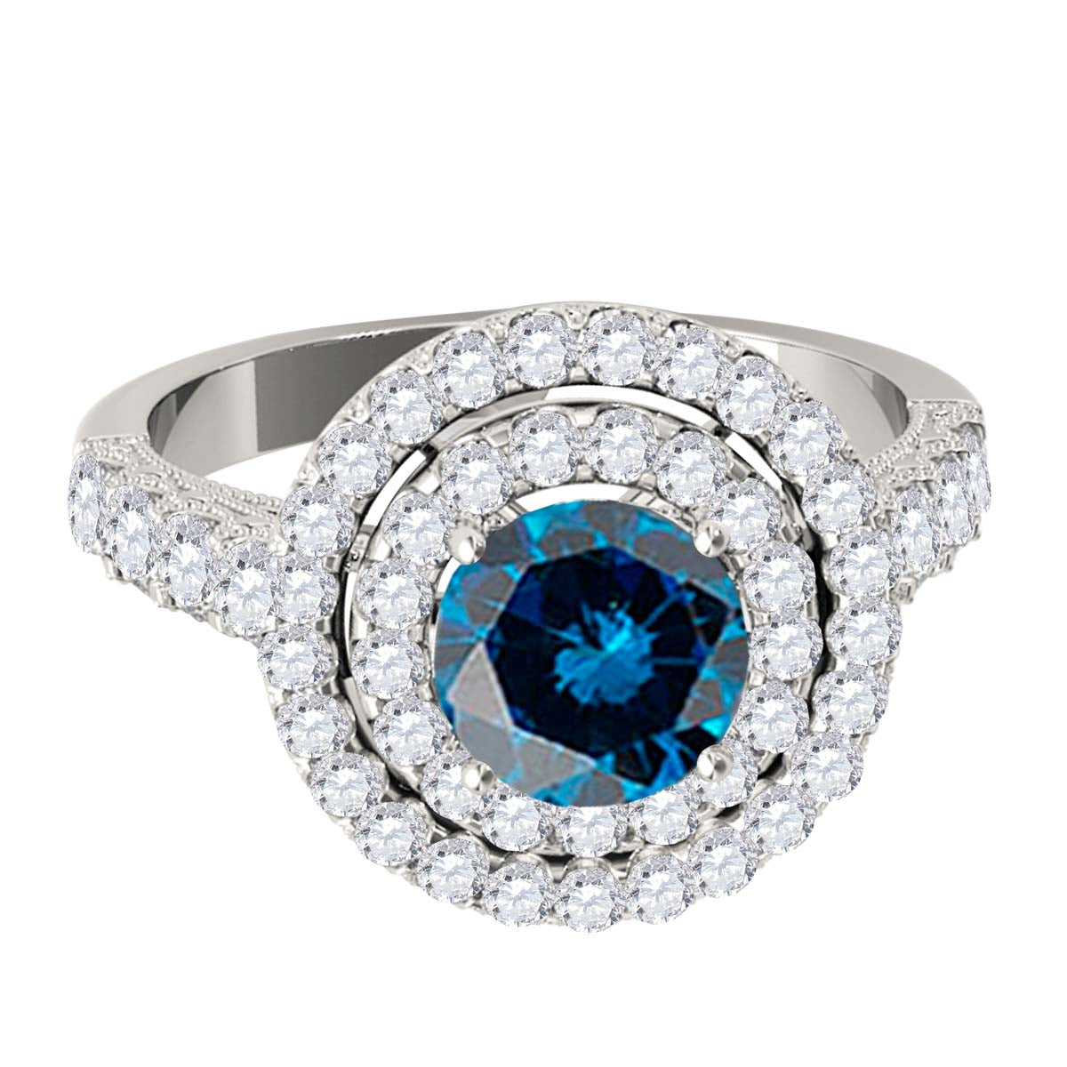 MauliJewels 2 Carat Blue Diamond and White Diamond Bridal Set for Women in 14K Rose, White and Yellow Gold Halo Split Shank Engagement Wedding Ring - Mauli Jewels