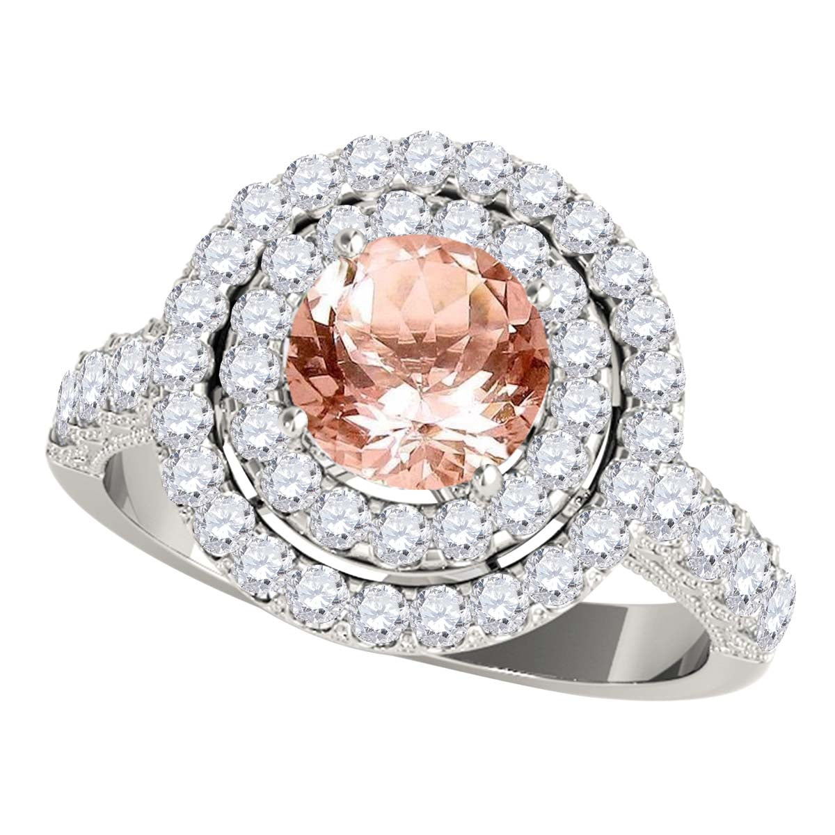 MauliJewels 1.90 Carat Morganite and Diamond Ring for Women in 14K Rose, White or Yellow Gold Round Prong Set Engagement Ring, Bridal Ring - Mauli Jewels