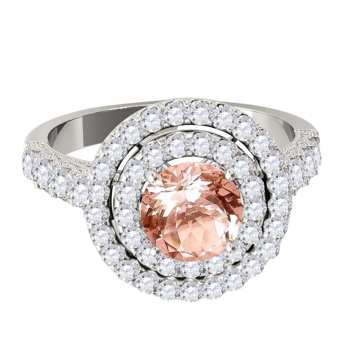 MauliJewels 1.90 Carat Morganite and Diamond Ring for Women in 14K Rose, White or Yellow Gold Round Prong Set Engagement Ring, Bridal Ring - Mauli Jewels