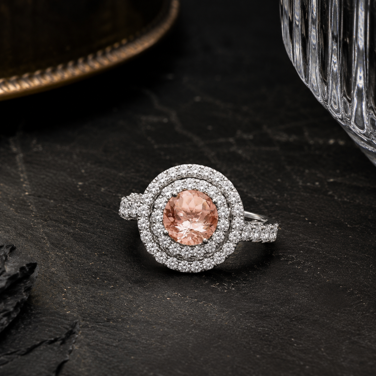 MauliJewels 1.90 Carat Morganite and Diamond Ring for Women in 14K Rose, White or Yellow Gold Round Prong Set Engagement Ring, Bridal Ring - Mauli Jewels