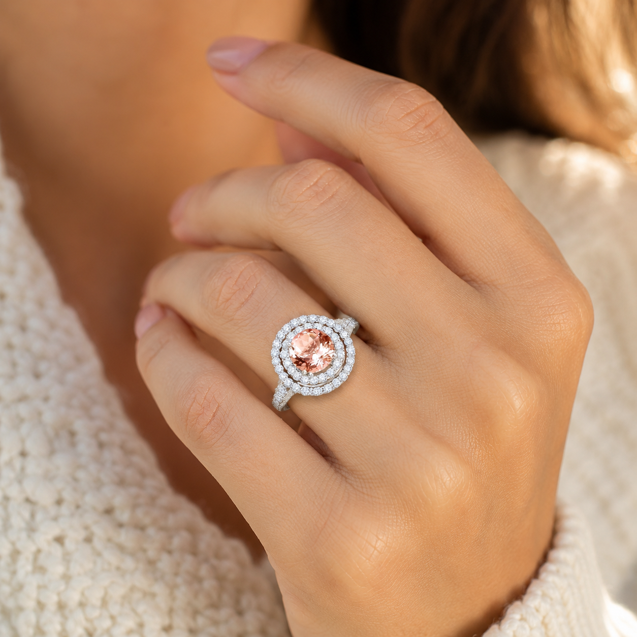 MauliJewels 1.90 Carat Morganite and Diamond Ring for Women in 14K Rose, White or Yellow Gold Round Prong Set Engagement Ring, Bridal Ring - Mauli Jewels
