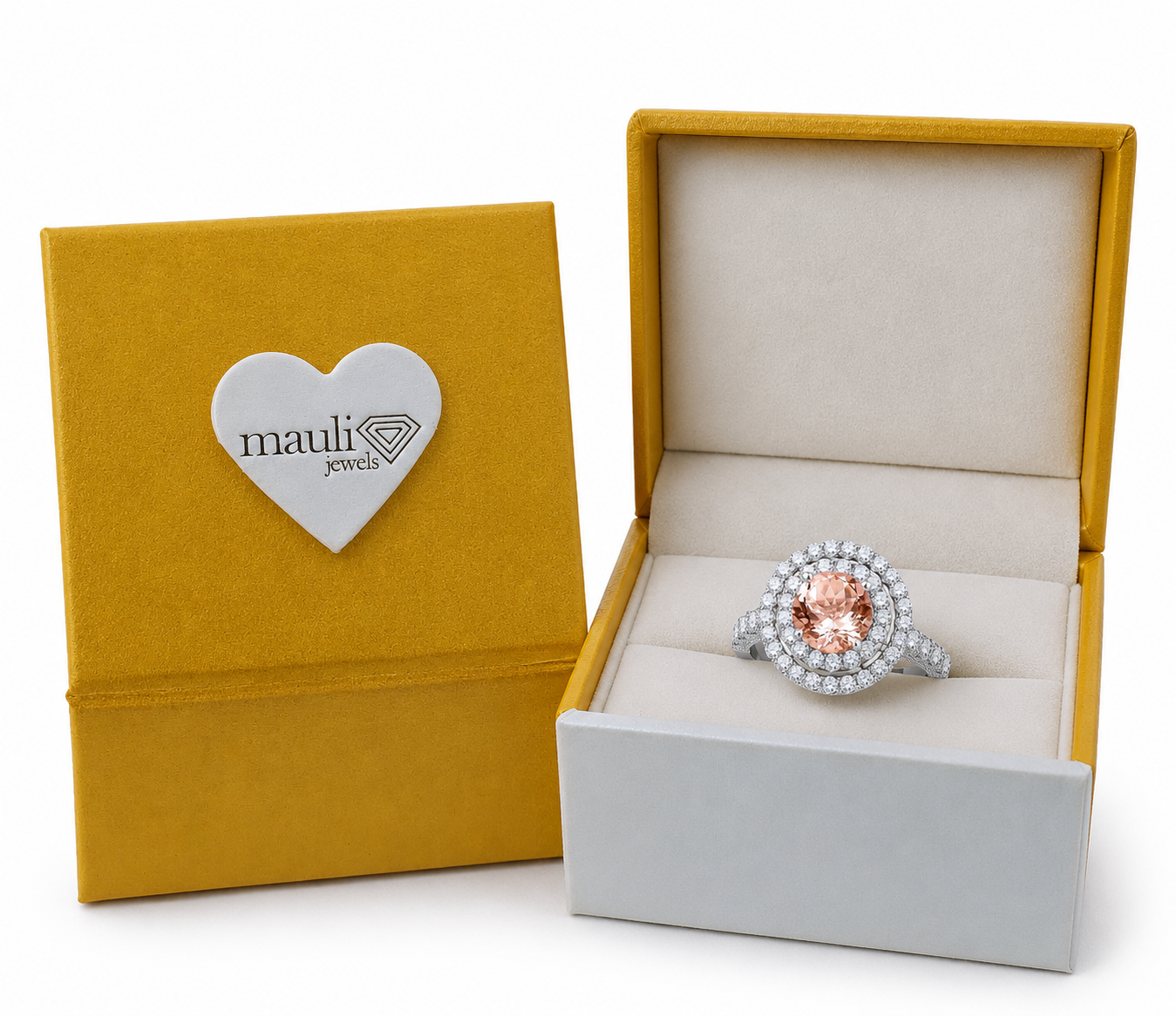 MauliJewels 1.90 Carat Morganite and Diamond Ring for Women in 14K Rose, White or Yellow Gold Round Prong Set Engagement Ring, Bridal Ring - Mauli Jewels